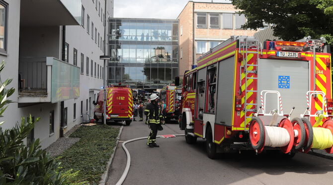 Mit neun Fahrzeugen war die Tübinger Feuerwehr vor Ort. Foto: Walderich