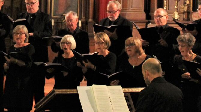 Der schwedische Chor Eskilstuna Oratoriekör mit Begleitung eines Harmoniums.