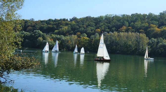 Beim Anblick der vielen Segelboote auf dem Kirchentellinsfurter Baggersee legten auch Radfahrer und Wanderer eine Pause ein. Fot