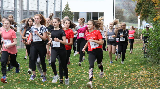 Crosslauf rings ums Firstwald-Gymnasium mit über 700 Läufern aus acht Schulen von Balingen bis Tübingen. Je nach Altersklasse si