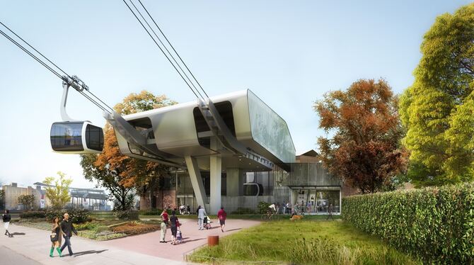 Seilbahnstation für den Hamburger Stadtteil St. Pauli: Konkrete Investoren-Pläne scheiterten 2014 an einem Bürgerentscheid. In Seilbahnstation für den Hamburger Stadtteil St. Pauli: Konkrete Investoren-Pläne scheiterten 2014 an einem Bürgerentscheid. In