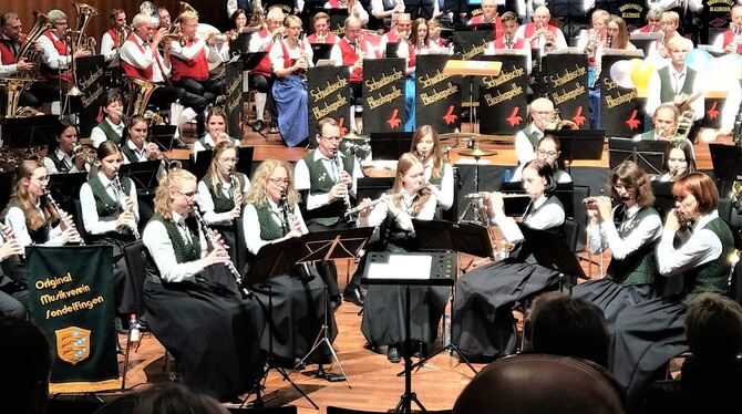 Reutlinger Musikvereine begeisterten ihr Publikum in der Stadthalle mit Traditionellem ebenso wie mit Hits der Moderne.FOTO: BÖH