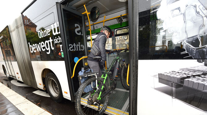 Geschafft: der Einlass in den Bus mit dem Fahrrad.foto: pieth