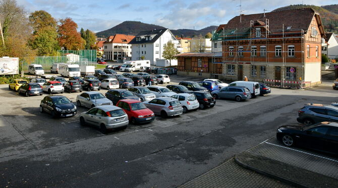 Soll mit wenig Aufwand verschönert und strukturiert werden: der große Parkplatz in der Eninger Ortsmitte beim Discounter Norma.
