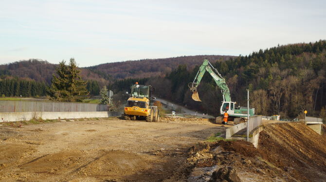 Die Arbeiten laufen, der Damm wird komplett abgetragen.  FOTO: WURSTER
