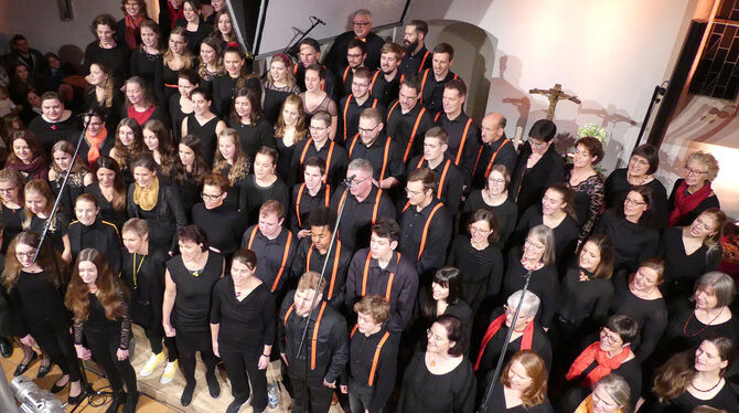 Mehr als 90 Sängerinnen und Sänger: der Tiqua-Chor bei seinem Auftritt. FOTO: SANDER