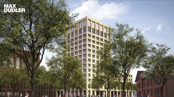 Mit einer hellen Natursteinfassade hebt sich das künftige Parkhotel von Stadthalle und »Krankenhäusle« ab. GRAFIK: BÜRO MAX DUDL