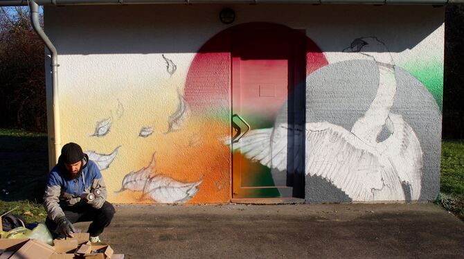Innerhalb von 24 Stunden hat der Tübinger Künstler »Looven« dieses Graffiti gestaltet.  FOTO: SPIESS