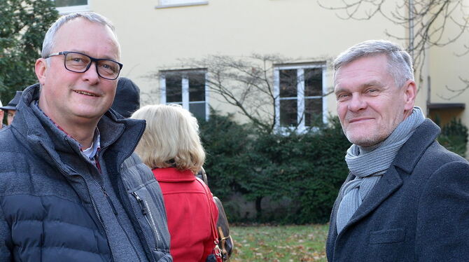 Eigentümer und Bauherr Roman Geiselhart (links) und Architekt Markus Haug.