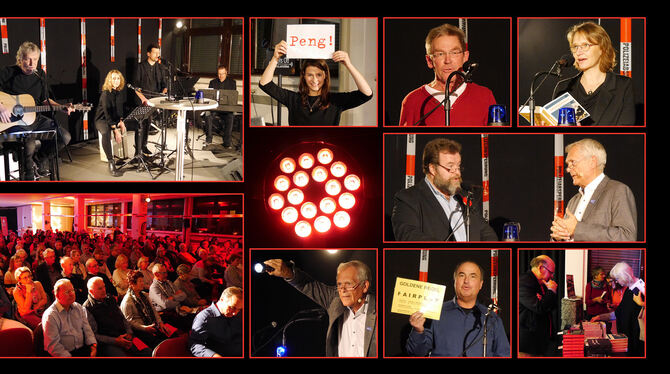 Impressionen von der achten Kriminacht des Syndikats (im Uhrzeigersinn): GEA-Band Deadline mit Veit Müller, Iris Goldack, Alexan Impressionen von der achten Kriminacht des Syndikats (im Uhrzeigersinn): GEA-Band Deadline mit Veit Müller, Iris Goldack, Alexan