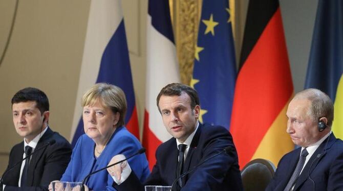 Selenskyj, Merkel, Macron und Putin im Élyséepalast