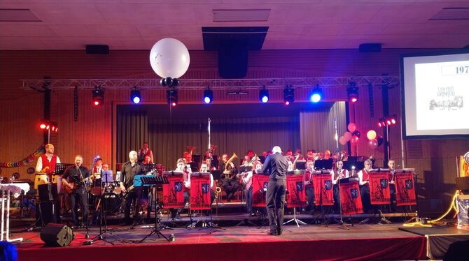 Mit einem vielseitigen Programm und einer aufwendigen Bühnenshow feierte der Musikverein Unterhausen Geburtstag.  FOTO: BÖHM