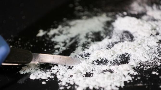 Ein Zollbeamter präsentiert Kokain aus einem großen Kokainfund
