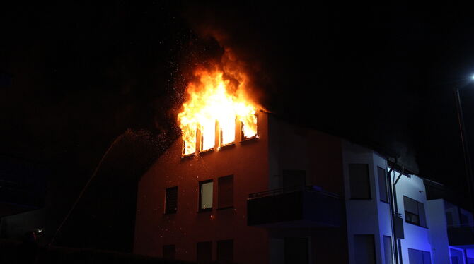 Dieser Anblick bot sich der Dettinger Feuerwehr, als es in den Morgenstunden des 24. März in der Hölderlinstraße brannte. Der an