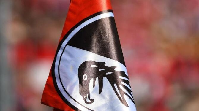 Das Logo des SC Freiburg ist auf einer Eckfahne zu sehen