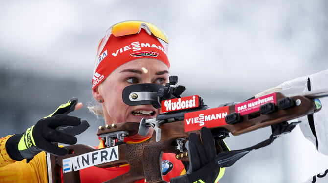 Denise Herrmann hat Sieg-Potenzial, aber beim Schießen fehlt die Konstanz.  FOTO: WITTERS