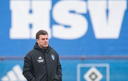 HSV-Trainer Dieter Hecking steht beim Training auf dem Platz