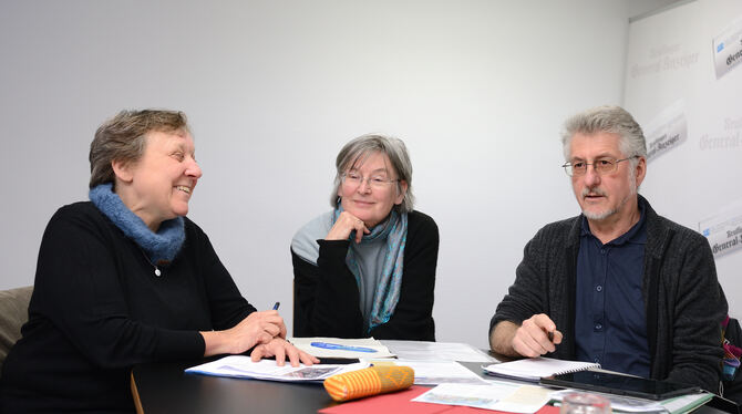 Marion Krieg (links), Barbara Preussler und Thomas Bangemann sind guter Dinge, dass sie ihr Wohnprojekt im Ringelbach realisiere