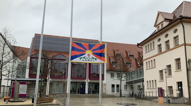 Wehte gestern vor dem Metzinger Rathaus: Die Flagge von Tibet. FOTO: STADTVERWALTUNG