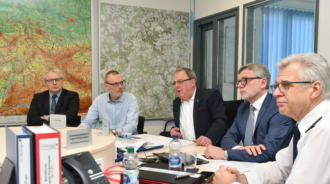 Pressekonferenz zum Vorgehen der Stadt Reutlingen in Sachen Coronavirus-Pandemie (von links): Verwaltungsbürgermeister Robert Ha