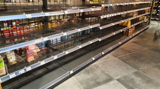 »Hamsterkäufe« aufgrund von Corona: Auch in den Reutlinger Supermärkten stehen viele leere Regale.  FOTO: SCHITZ