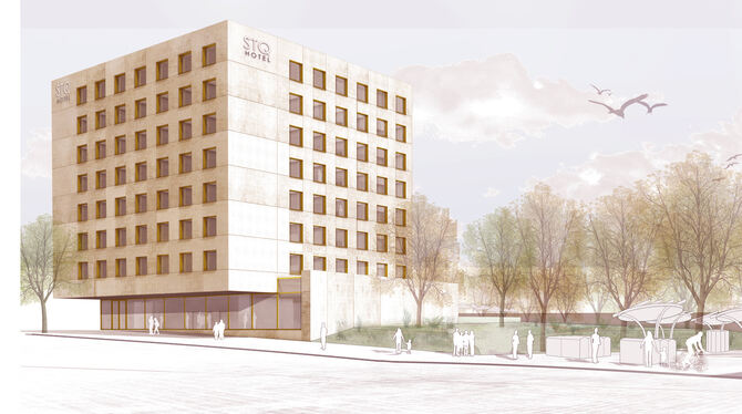 So soll das Drei-Sterne-Hotel, das Willi Schöller am Bahnhof bauen will, aussehen.  GRAFIK: SCHÖLLER SI