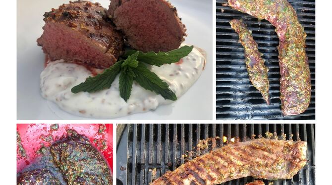 Dieser saftige Rehrücken auf Sesam-Minz-Soße ist ein Rezeptvorschlag von Uschi Pfeiffer. FOTO: PRIVAT Dieser saftige Rehrücken auf Sesam-Minz-Soße ist ein Rezeptvorschlag von Uschi Pfeiffer. FOTO: PRIVAT