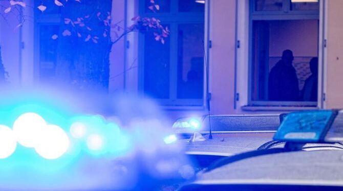 Polizeifahrzeuge stehen mit Blaulicht