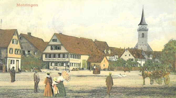 Diese historische Postkarte zeigt den Metzinger Lindenplatz. FOTO: STADTARCHIV