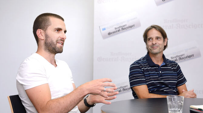 Damian Kunkis (links) und Ivano Abetini beim Redaktionsgespräch beim GEA am Burgplatz. FOTO: PIETH