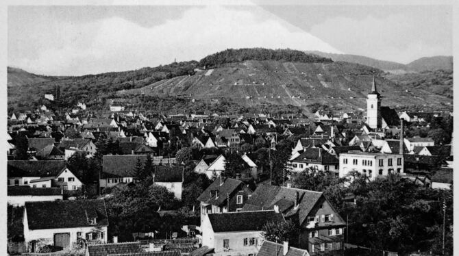 Blick auf Metzingen im Jahr 1935 mit dem Weinberg im Hintergrund.  FOTO: STADTARCHIV