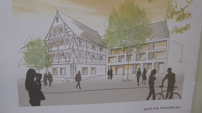 Die Preisträger und ihre Vorstellungen hat die Gemeinde Ofterdingen im Treppenhaus des Rathauses ausgestellt. Hier der Entwurf,