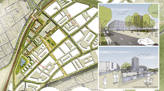 Preisgekrönter Entwurf zur Umgestaltung des ehemaligen Willi-Betz-Areals (gelblich unterlegte Flächen) einschließlich eines "str