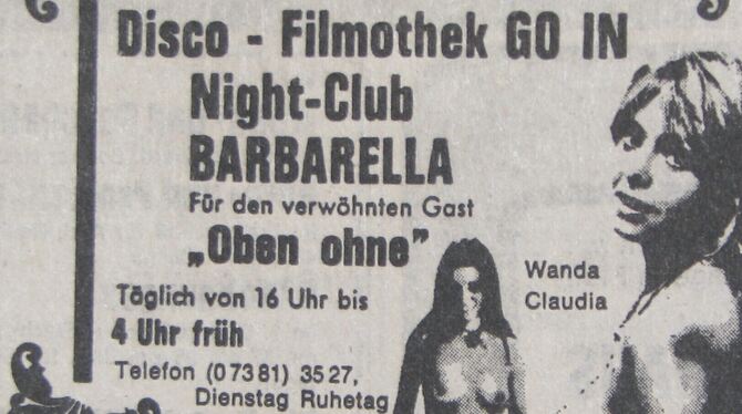 Im Uhrzeigersinn: eine Postkarte von 1909, 1973, eine Albhof-Karte von 1968 und eine Zeitungsannonce für den Night-Club Barbarel