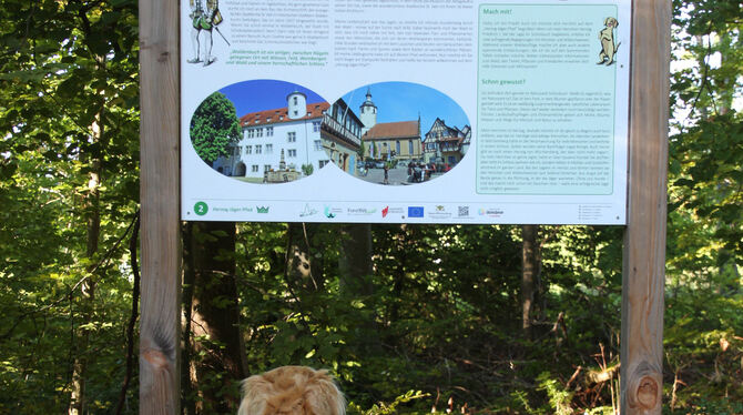Informative Lektüre zum Herzog, seinem Jagdhund Friedl, zum Wald und zur Natur gibt es an vielen Stationen auf dem Herzog-Jäger-
