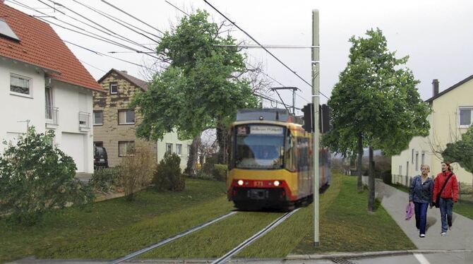 Der Ortschaftsrat Ohmenhausen will, dass die Stadtbahn eingleisig durch den Ort rollt.  FOTOMONTAGE: STADTVERWALTUNG: