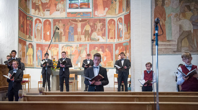 Singen auf Abstand: Die Capella Vocalis bei ihrem Konzert im Oktober in der Reutlinger Christuskirche.  FOTO: STORZ