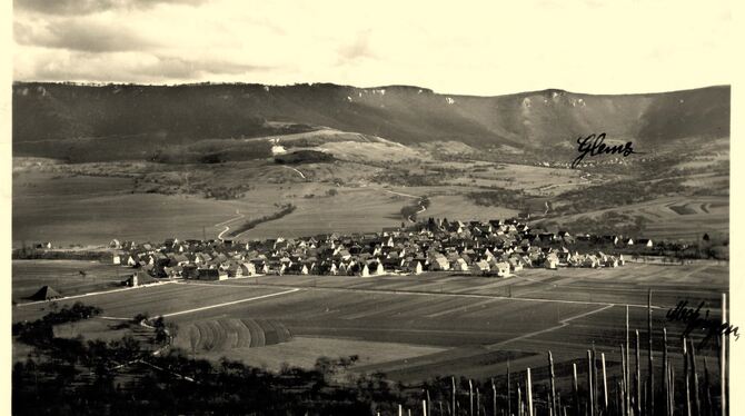 Ortsansicht von Nordwesten: Um 1930 ist diese Postkarte entstanden, die vermutlich vom Hofbühl aus aufgenommen wurde.  QUELLE: S