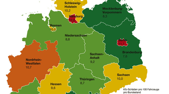 Übersichtskarte der Bundesländer im Karambolage Altlas 2020.  GRAFIK: GENERALI DEUTSCHLAND AG