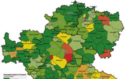 Rot, gelb und grün: Anteile überschuldeter Privatpersonen im Verhältnis zu allen Erwachsenen in Gemeinden. GRAFIK: CREDITREFORM