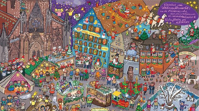 Motiv Weihnachtsmarkt aus: Steph Burlefinger, Reutlingen wimmelt © 2021 Silberburg-Verlag GmbH, Tübingen