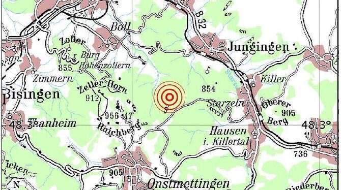 Auf einer Karte ist das Epizentrum des jüngsten Erdbebens im Zollernalbkreis zu sehen.