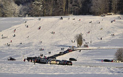 Viele Menschen am Schlittenhang unweit der Nebelhöhle bei Genkingen.