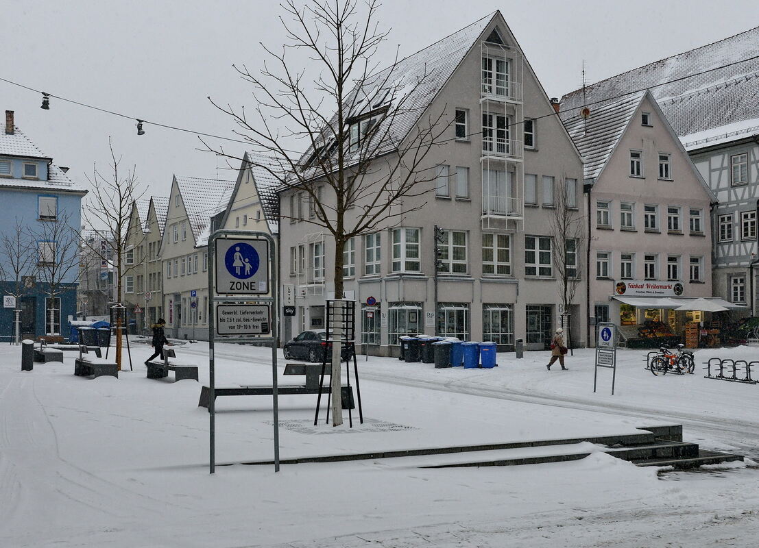 Der Weibermarkt in Reutlingen an einem Wintertag.