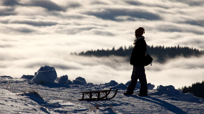Auch in Winterlandschaften lässt es sich gut wandern – oder eben Schlitten fahren.  FOTO: TMBW/MENDE