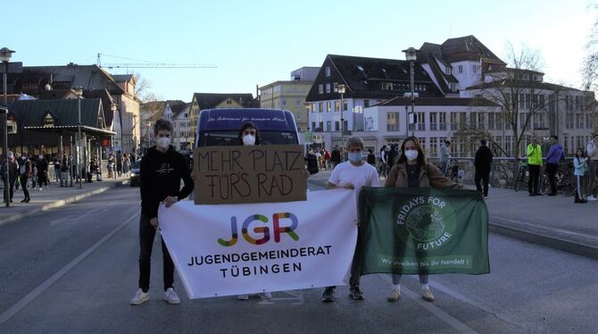 Aktivisten von Fridays for Future und Jugendgemeinderäte auf der Neckarbrücke.  FOTO: PRIVAT