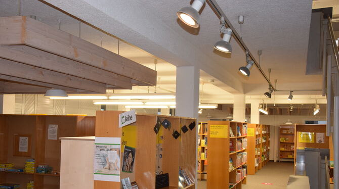 Die Lampen in der Stadtbücherei erhalten neue LED-Leuchtmittel. Auf den Einbau eines ganz neuen Beleuchtungssystems wird verzich