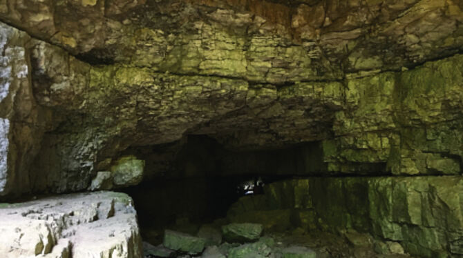 Über diese Steine führt der Weg in die Falkensteiner Höhle.