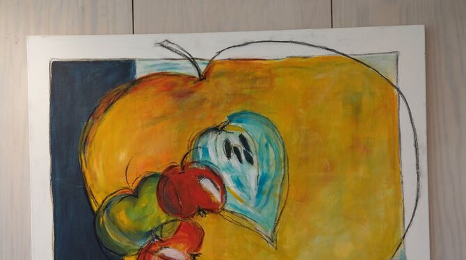 Eines der Werke von Christa Rilling, die in der Ausstellung »La Pomme – der Apfel« im Kaffeehäusle zu sehen sind. FOTO: BÖHM