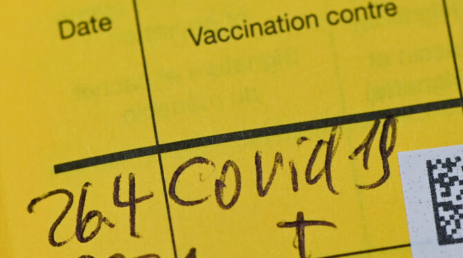 Eintrag zur Coronaimpfung im Impfpass. FOTO: PLEUL/DPA Eintrag zur Coronaimpfung im Impfpass. FOTO: PLEUL/DPA